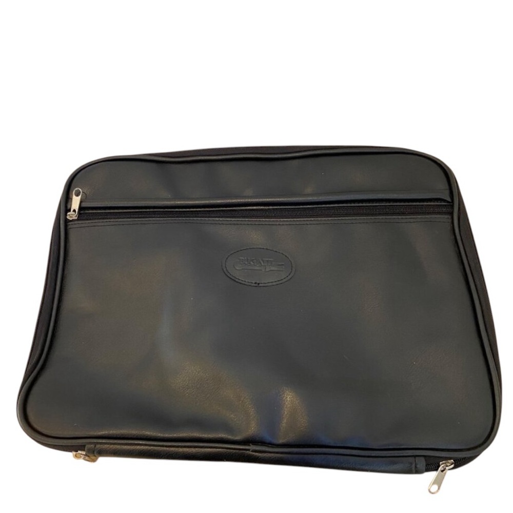 Bugatti Black Faux Leather Laptop Briefcase Zip Closure & Multiple Compartments